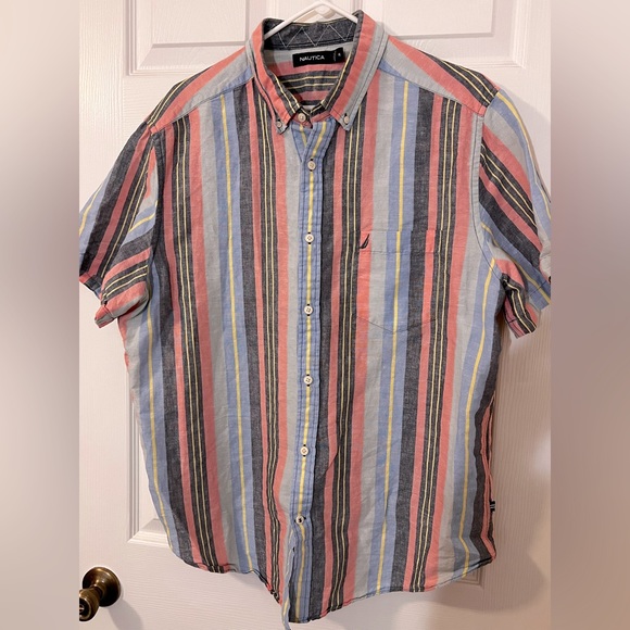 Nautica mens button up dress shirt size XL short sleeve - Picture 1 of 6
